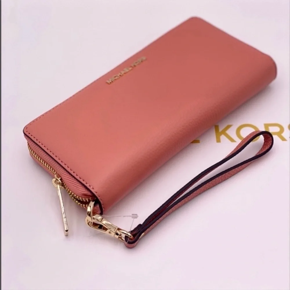 Michael Kors Pink Leather Large Continental Wallet Wristlet